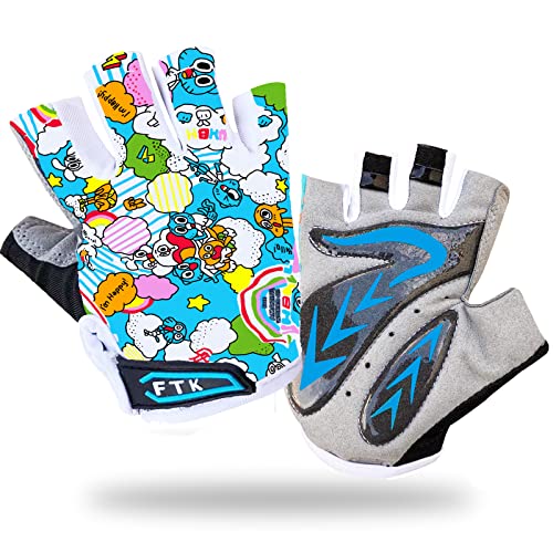Cycling Gloves Kids Boys Girls Gel Padded Full Finger Road Bike Riding Mountain Bicycle Non-Slip Touch Screen Pair For Youth Junior Children Ages 2-14 (Blue-Half Finger, Large) #TOP22