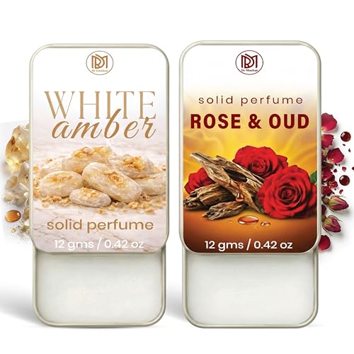 Image of Dr.Mashur Solid Perfume |Rose & Oud&White amber Alcohol Free Wax Perfume Balm, Long Lasting | Pocket Tin 12g, Pack Of 2| Non Greasy Smooth Glide, Travel Friendly Unisex Gifts He Or Her
