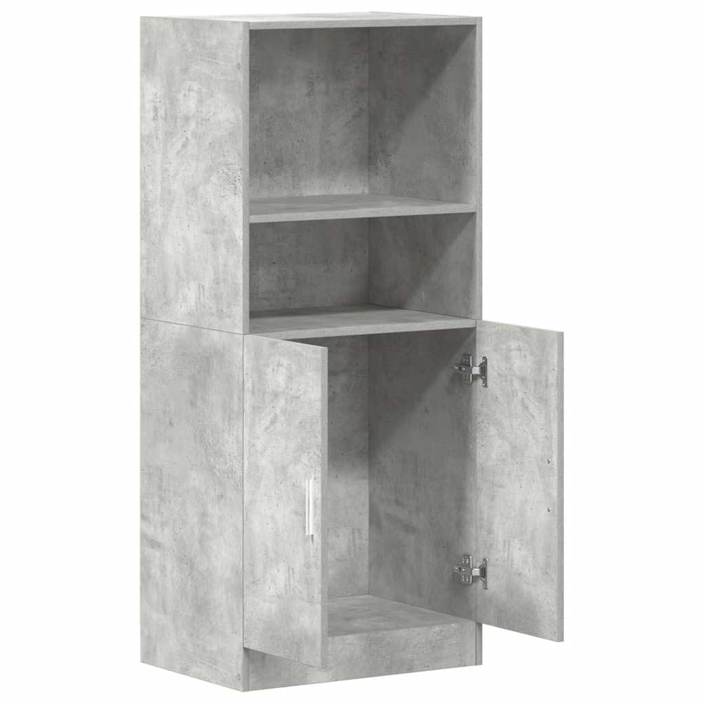 Szara betonowa szafka kuchenna 57 x 41,5 x 131,5 cm z płyty wiórowej z drzwiami i otwartymi półkami, szafka dolna, duża przestrzeń do przechowywania sprzętu AGD, stabilna