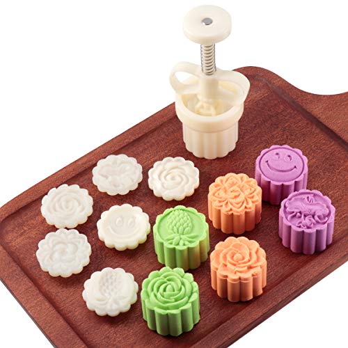 50g 6pcs Cookie Stamps Moon Cake Mold, Thickness Adjustable Cookie Press DIY Decoration