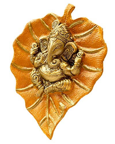 Charmy Crafts Metal Ganesha On Leaf, Wall Hanging Article For Wall Decor, Wedding Gifts, Best For Housewarming, Room Decor (Mustard Yellow) #TOP2