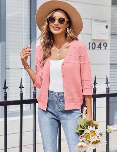 Image of Zeagoo Womens Lightweight Summer Cropped Cardigan 3 /4 Sleeve Button up Thin Bolero Crochet Knit Shrug Sweater