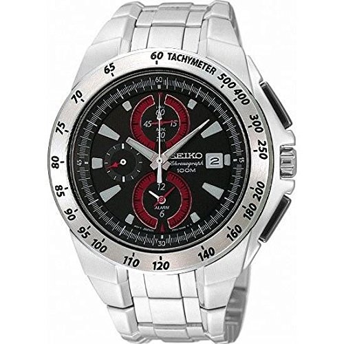 Seiko Men's SNAB07 Chronograph Stainless Steel Black Dial Alarm Watch [���s�A���i]