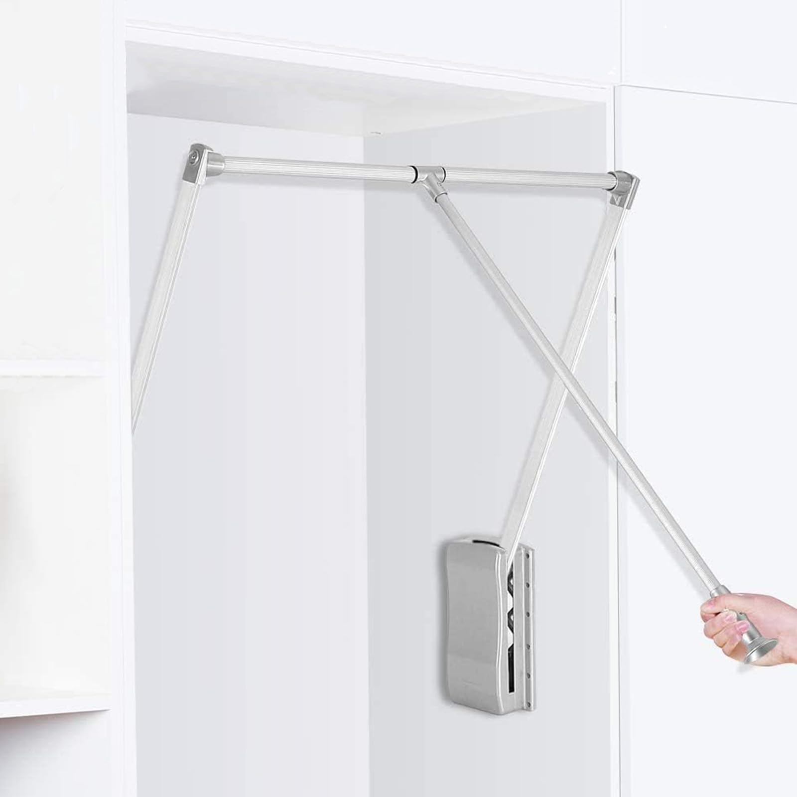 yeshine Pull Down Closet Rods Rail Hanging Wardrobe Adjustable 890-1210mm Large Extendable Cabinet Rail Lifter Hanger for Closet Space Saving with Aluminium Rod Weight Capacity 10KG