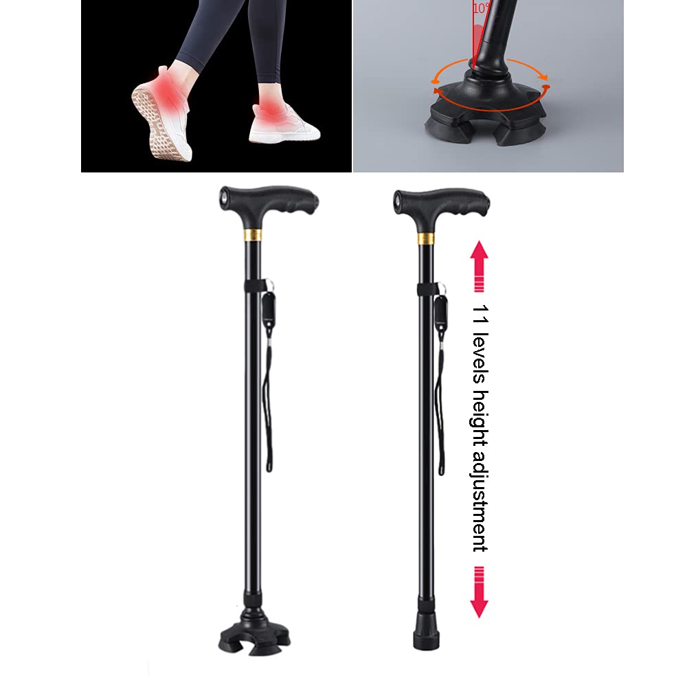 Bastón con luz LED Bastón de Ajuste de Altura Mango ergonómico Base giratoria Bastones para Hombres y Mujeres
