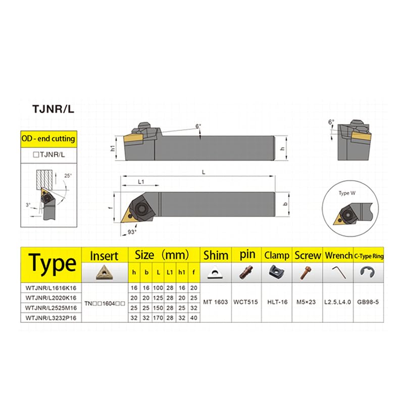 1pc WTJNR2020K16 WTJNR1616H16 WTJNR2525M16 External Triangul Turning Tool Holder TNMG Carbide Inserts Lathe Cutting Tools(WTJNL1616H16,No Insert)