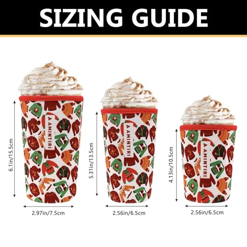 Image of 3 Pack Reusable Sleeve for Iced Coffee Cup, Coffee Neoprene Sleeve for Iced&Hot Drinks, Coffee Sleeve Compatible with Starbucks, Dunkin Coffee Cup. (Christmas Sweater)