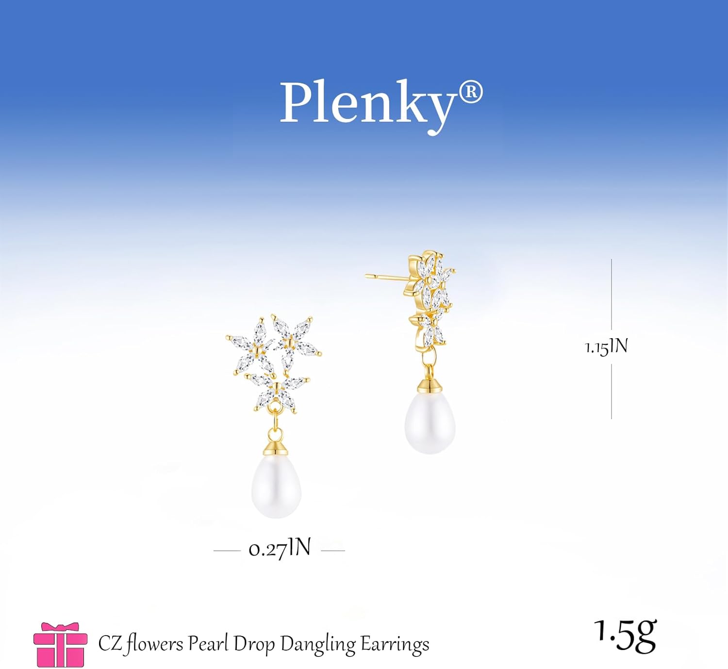 Pearl Earrings-14K Gold Plated Dainty Pearl Drop Simple Wedding CZ Dangle Dangling Cute Stud Earrings for Brides Earrings for Women Gifts - Image 5