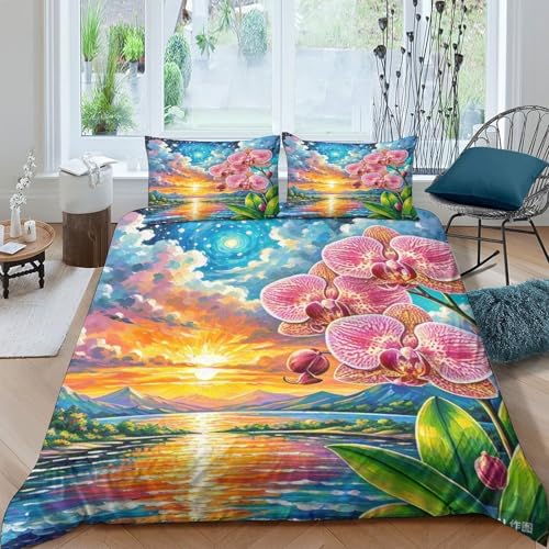 Housse de couette orchidée 3D avec fermeture éclair cachée parure de lit douce - 2