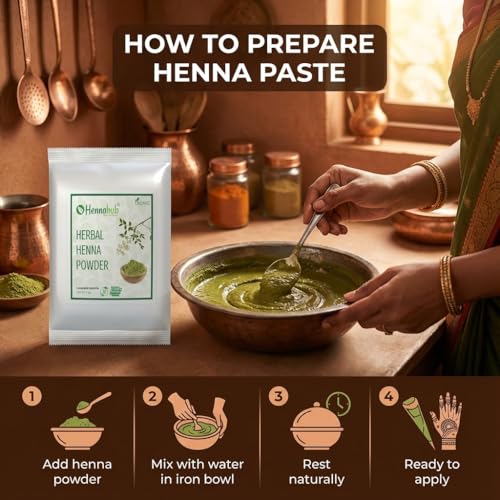 Image of HENNAHUB Herbal Henna Powder 1kg, Triple Filter For Hair And Hand with FREE IRON BOWL, Hair dye brush, shower cap, gloves, 100% Pure Ayurvedic Product With Amla Reetha Shikakai with other herbs