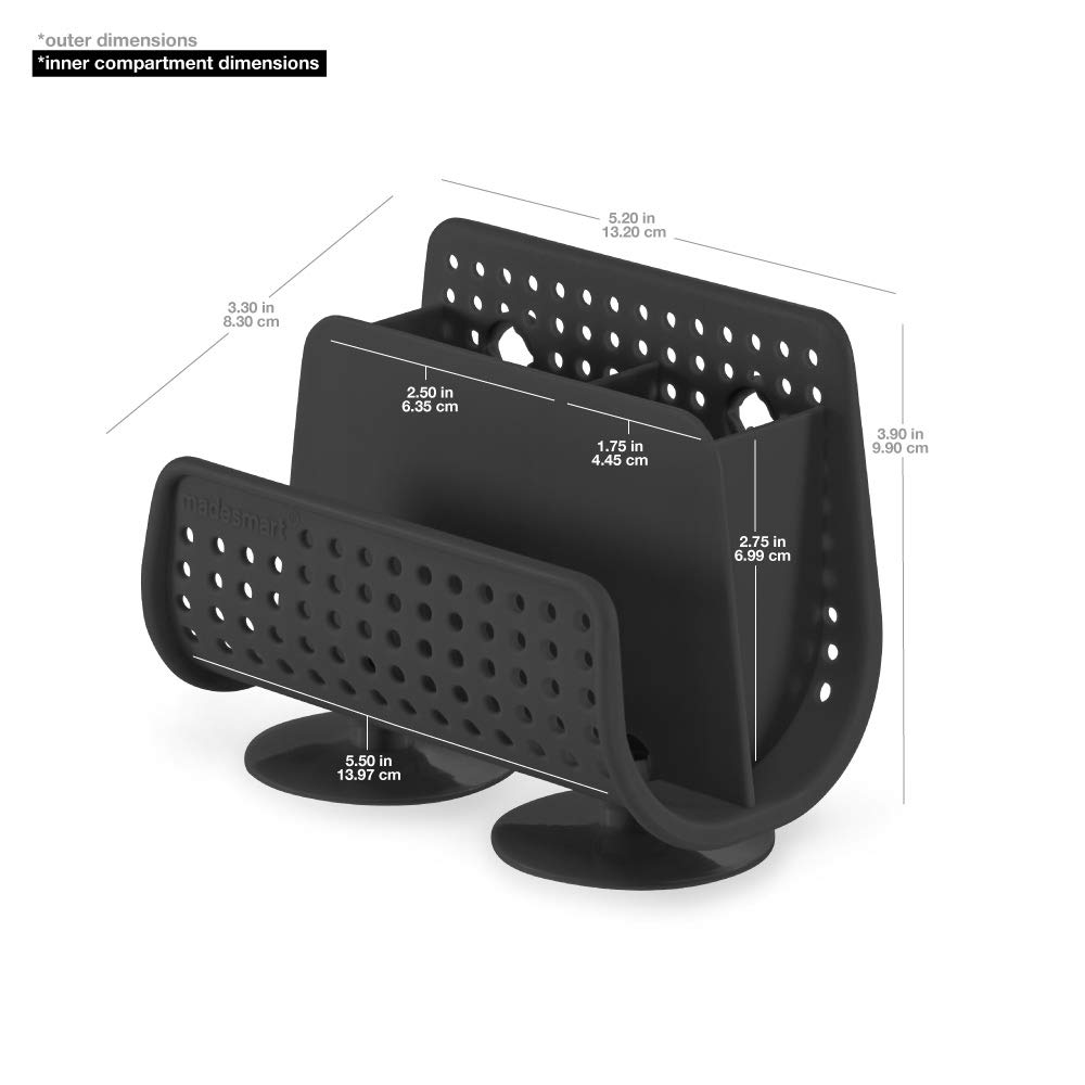 madesmart Saddle-SINKWARE Collection Rangement tout-en-un pour évier avec trous d'aération favorisant le séchage et sans BPA, taille S, carbone