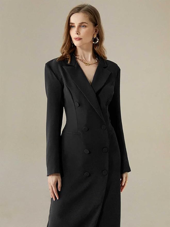 Cdkoke Women's Long Coat Double Breasted Suit Jacket Dressy