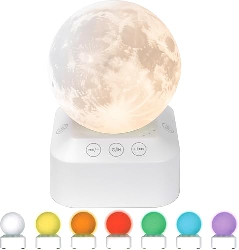 Máquina de dormir de ruido blanco con lámpara de luna, 24 sonidos relajantes, cambio de color RGB ajustable, ayuda para dormir para bebés y adultos,