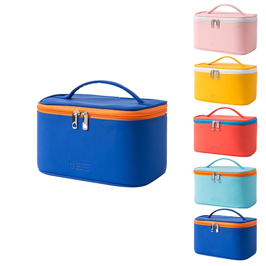 LYDZTION Makeup Bag Cosmetic Bag for Women,Portable Travel Bag Large Travel Toiletry Bag Beauty Zipper Organizer for Girls,PU Leather Washable Waterproof(Deep Blue)