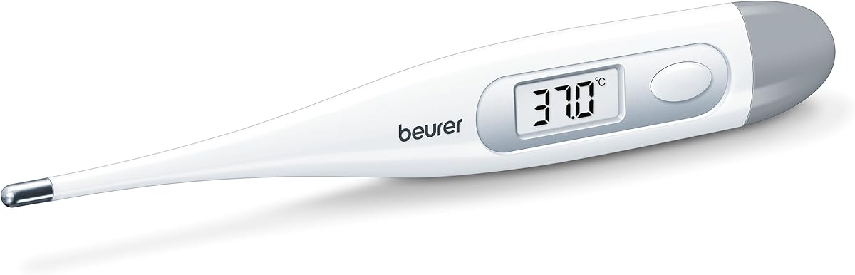 Beurer FT 09 Digital- und Körperthermometer, wasserdicht, LCD-Display mit Messbereich +/- 1 ºC, akustisches Signal, ohne Glas, Farbe Weiß