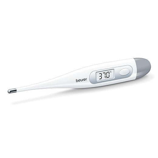 Beurer FT 09 Digital Body Thermometer, Water Resistant, LCD Display, Acoustic Signal, No Glass, White