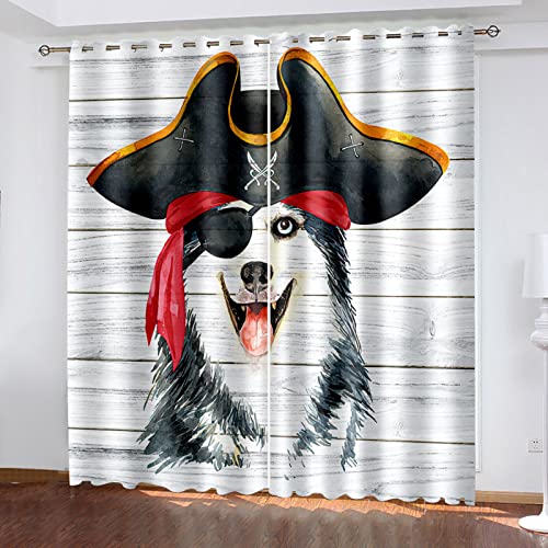 Pirate Dog Kids Blackout Curtains For Bedroom Boys Girls Eyelet 79X84 Inch...