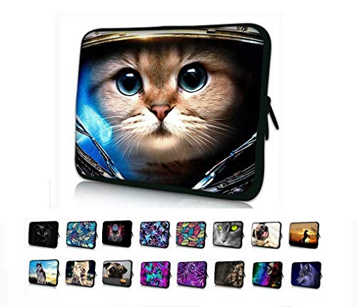 Funky Planet 17"-17,3” Zoll Laptop Tasche Schutzhülle Wasserabweisendes Neopren Notebook Tablet Aktentasche Multi-Color Bags Cases (17” Hülle Tasche, Cat Astronaut) Cover