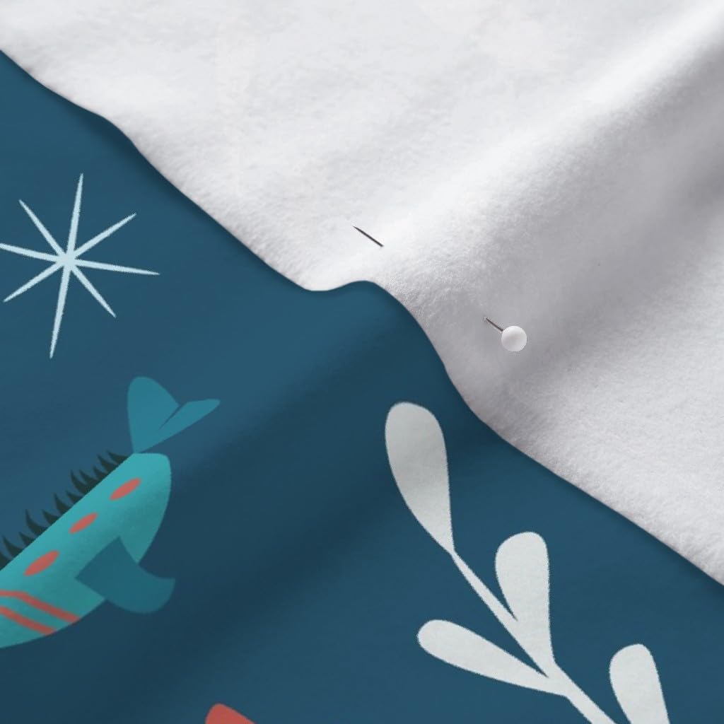 Spoonflower Fabric - Sea Creatures Ocean Underwater Scene Whale Turtle Octopus Cute Deep Printed on Polartec(R) Fleece Fabric by The Yard - Sewing Blankets Loungewear and No-Sew Projects