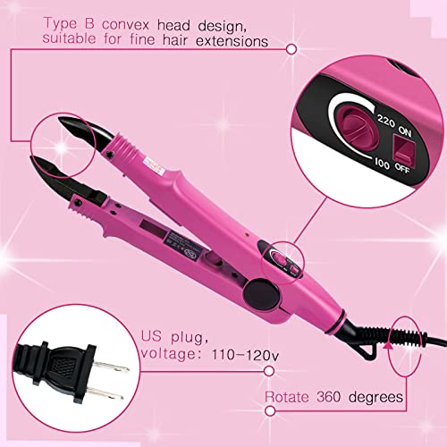 Fusion Hair Extensions Tool Us Plug Professional Hair Extensions Tools Fusion Heat Iron Connector Wand U Tip Hair Extensions With 2 Bags Keratin Glue Granule Beads For Hair Extensions, C Head (Pink) #TOP2