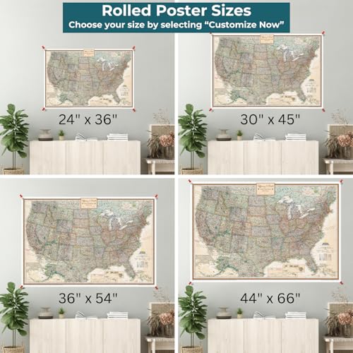 Image of Executive USA Map Poster with Pins - National Geographic Antique Style Travel Tracker - Large 24 inch x 36 inch
