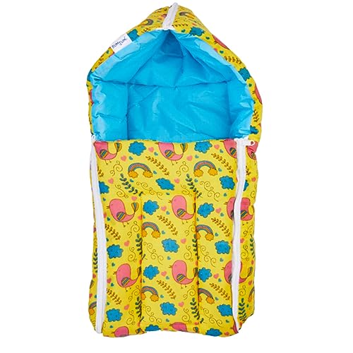 BUMTUM 0-6 Months New Born Baby Unisex Cotton Carry Bag/Sleeping Bag, 3 in 1 Baby Bed, Carry Nest for Infant, Bird Print (Yellow)
