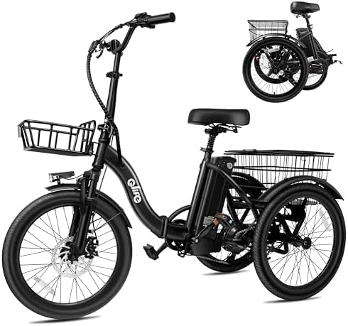 Qlife Triker Electric Bike, Peak 750W Brushless Motor Folding Trike Ebike, 468Wh Removable Battery, Step-Thru 3 Wheel Electric Bicycle, Up to 50 Miles, 20 Tire Tricycle for Adults Black