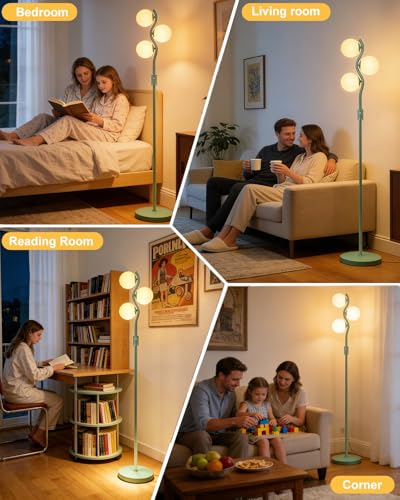 Image of Lightdot 60IN Green Floor Lamp Stepless Dimmable Globe Floor Lamps with 3Pcs 3000K Bulbs Eye-Friendly Mid Century Standing Lamps with 5Lbs Heavy Base for Living Room /Bedroom /Corner