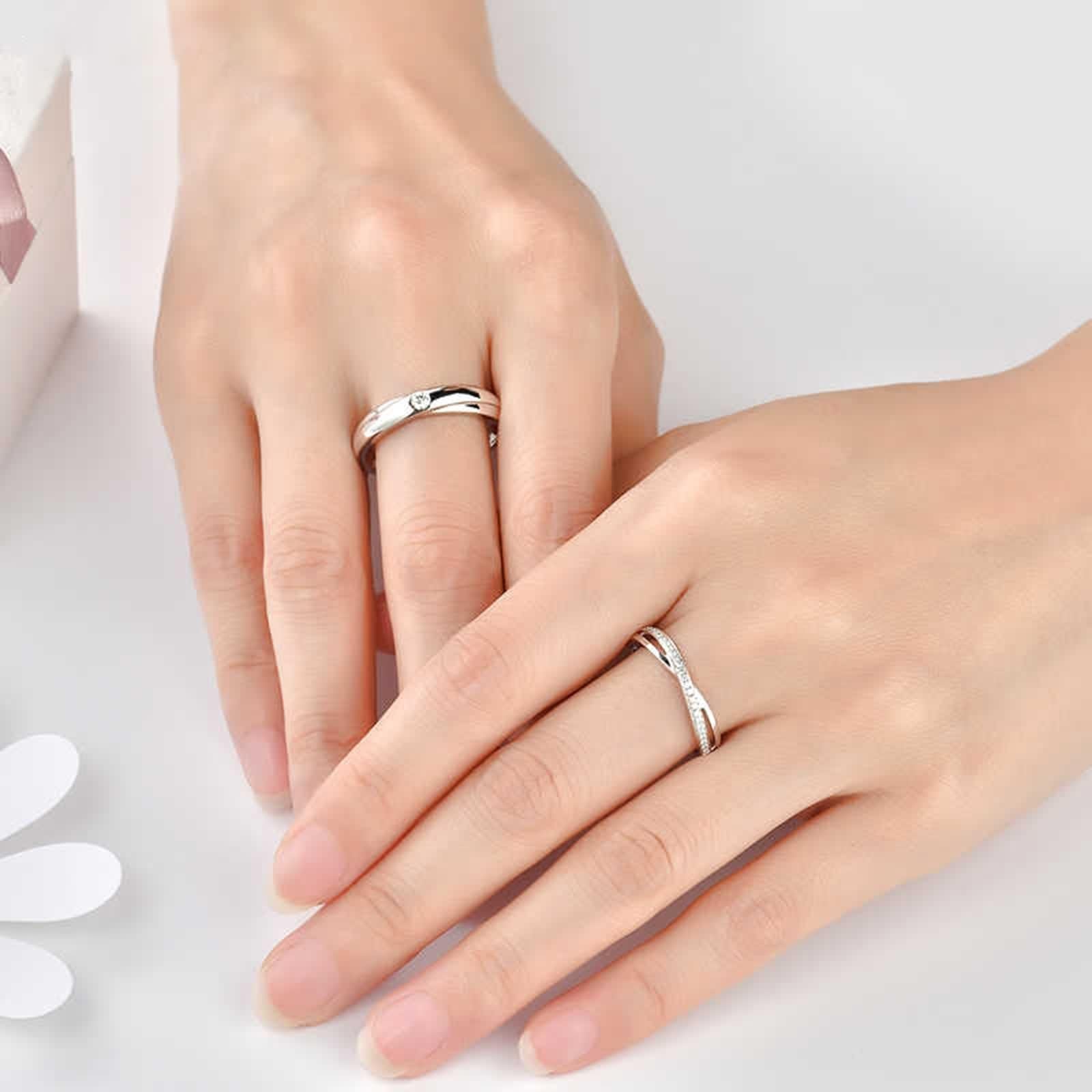 Anillos de compromiso de plata, anillo de compromiso para hombres con diamante blanco de 0,06 quilates, anillos de boda Pt950, talla 53 (16,9)