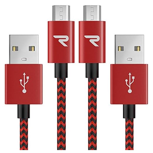 RAMPOW Câble Micro USB [1m/Lot de 2] Charge Rapide 2.4A - Câble USB en Nylon Tressé pour Samsung, Huawei, LG, Sony, Xiaomi Redmi Note 5 6 Pro, Wiko Lenny Jerry 2 3, etc - Rouge