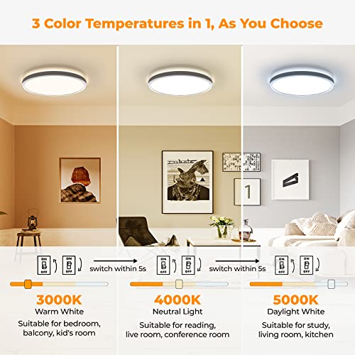 BLNAN Dimmable LED Flush Mount Ceiling Light, 12 Inch 24W 3000K 4000K