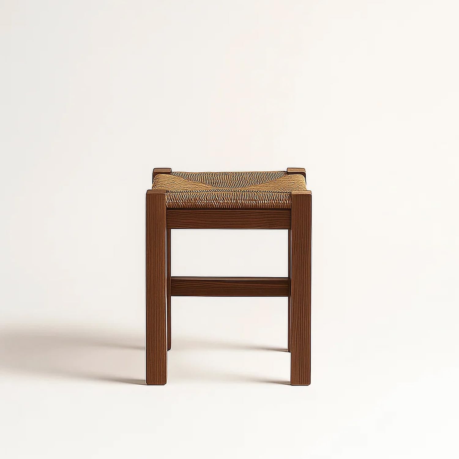Spacio Taburete Rústico de Madera y Paja Növik – Estilo Nórdico Escandinavo – Banqueta Alta 70 cm y Baja 48,5 cm – Ideal para Cocina, Barra o Comedor | Fabricado en España (Nogal, BAJO)