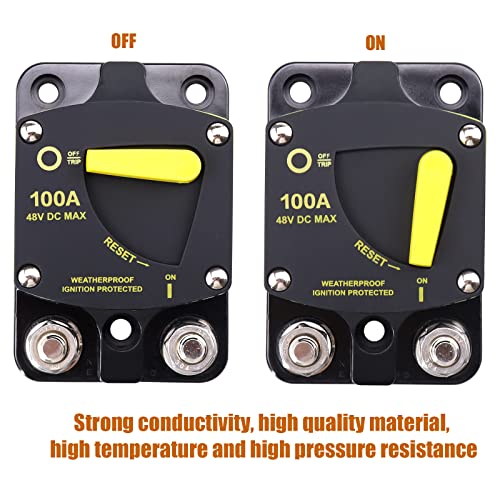 Vozinmost 12V - 48V Dc 100 Amp Surface Mount & Panel Mount Circuit Breakers For Boat Trolling With Yellow Manual Button Waterproof 100A #TOP2