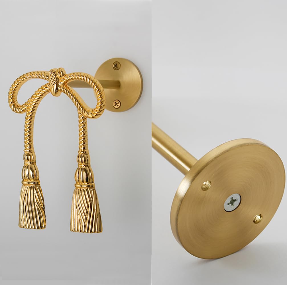 Embrasses de Rideaux - Embrasses élégantes en Laiton pour Rideaux - Crochets muraux pour la décoration du Salon, de la Chambre et de la Cuisine (2 pièces Courtes), 2 pièc,2pcs-Short