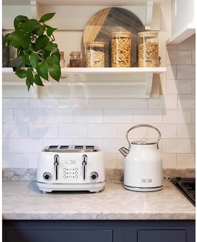 Miniatura 8 de HADEN Heritage Tostadora de pan de acero inoxidable, tostadora de ranura ancha de 4 rebanadas con ajustes de botón, bandeja extraíble para migas con