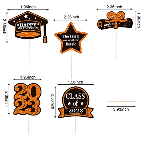 Graduation Cupcake Toppers 2023, 25 Pcs Orange And Black Glitter Class Of 2023 Cupcake Decorations Grad Cap Cake Toppers Picks For Graduation Theme Party Decorations Supplies #TOP3