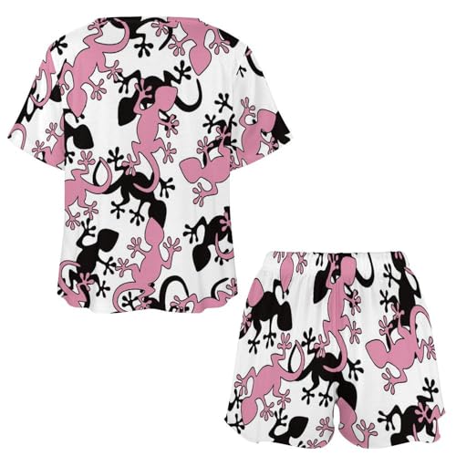 Ensemble de pyjama léger Gecko Rose Noir manches courtes coupe fluide - 5