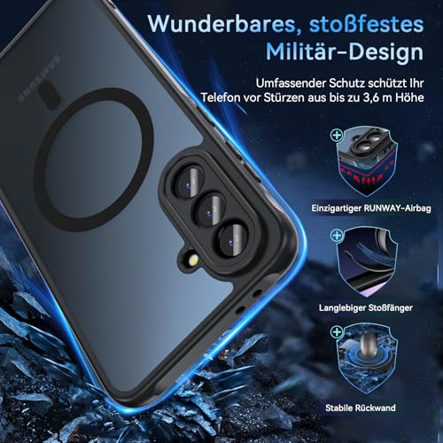 OWKEY für Samsung Galaxy A36 Hülle, Magnetisch Handyhülle für MagSafe mit Schutz Glas Dünn Militärschutz Schutzhülle Case für Samsung Galaxy A36 (Schwarz) 4