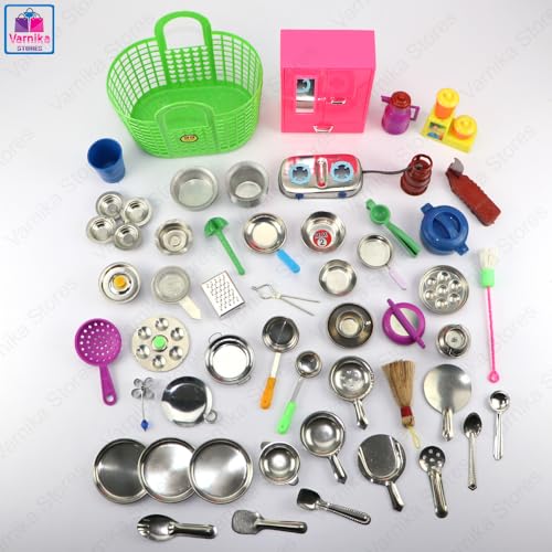 Image of Miniature Kitchen Set Toys for Kids | Cooking Set Toys for Kids | Steel Kitchen Set for Girls | Choppu Jaman | (Pack - 50)