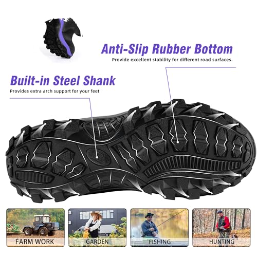 Image of Trudave Rubber Boots for Women with Steel Shank, Waterproof Insulated Mud Rain Boots, 6mm Neoprene Anti-slip Outdoor Work Boots, Size 6-11
