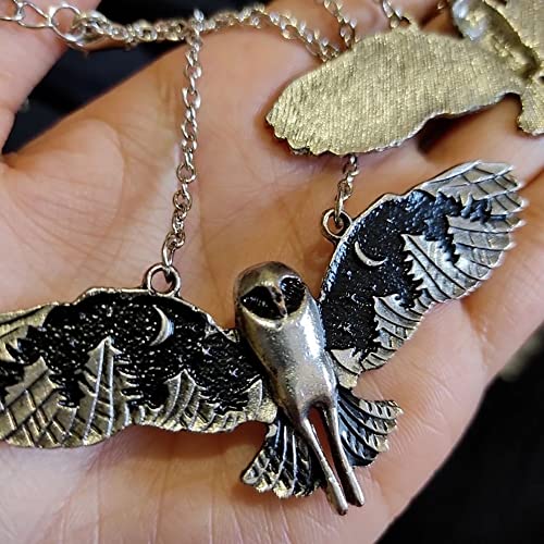 KURTCB Owl Pendant Necklace Vintage Punk Moon Forest Animal Wing Flying Fairy Core Chain Choker Necklace for Women Men4