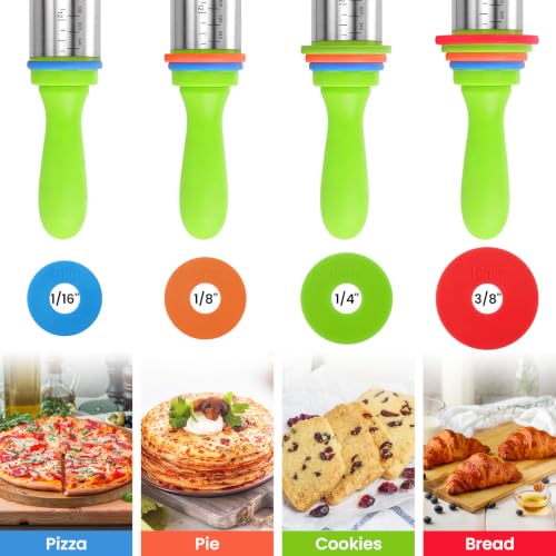 image for BIDFUL Stainless Steel Dough Roller Pins with Handle for Baking, Adjus