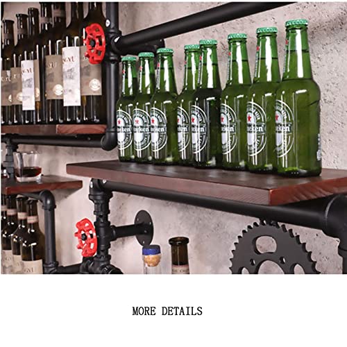 FCXBQ Casiers à vin industriels Tuyau Mural Porte-Verre en Fer 28 Bouteilles Accessoires de vin Suspendus en métal Rustique Rangement pour Bouteilles Étagères en Bois Rangement Mural pour Salon CU - Image 5