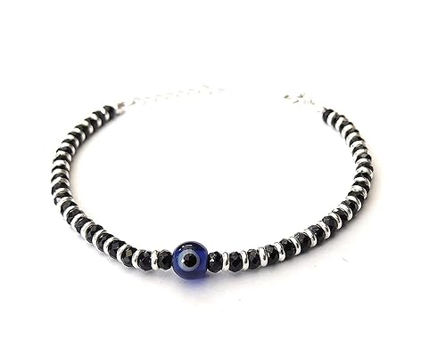DHRUVS COLLECTION 925 Silver Evil Eye Nazariya Bracelet With Black Crystals for Girls & Women