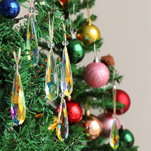 Crystal Glass Christmas Ornaments, 6Pcs Teardrop Prism Hanging Crystals For Christmas Tree,Centerpieces,Wedding,Party Decor (Crystal Ab) #TOP3