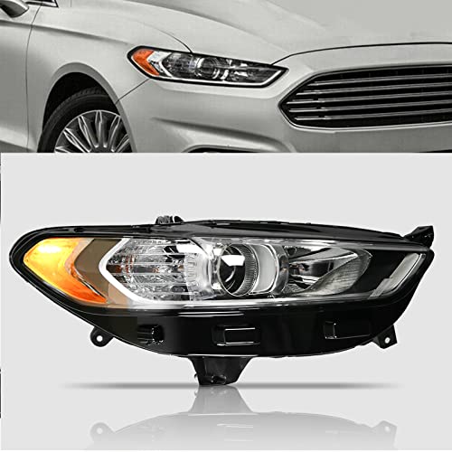 BoardRoad Projector Headlights for 2013 2014 2015 2016 Ford Fusion Factory Style Halogen Type Headlamps Black Housing Clear Lens Right Passenger Side
