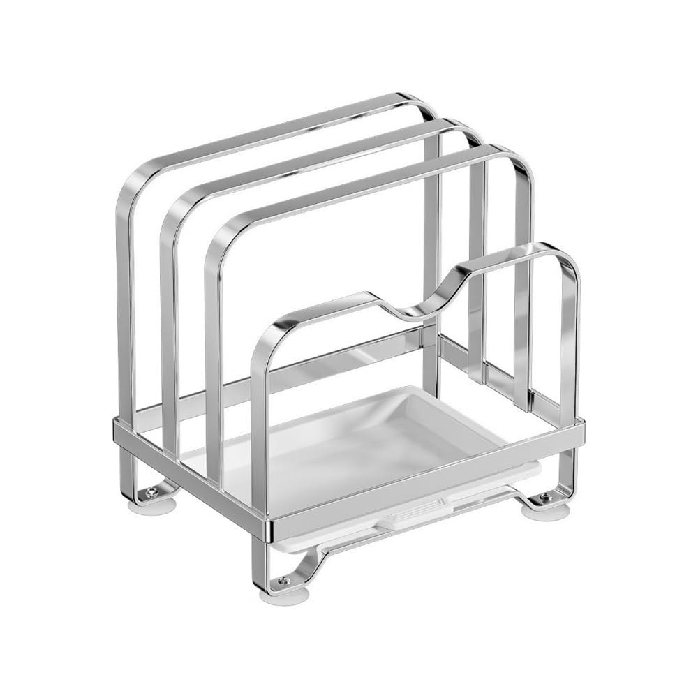 JIUJU Vertical Cutting Board Holder Rustproof Anti-slip Pot Lid Storage Rack(Silver 3 Layers)