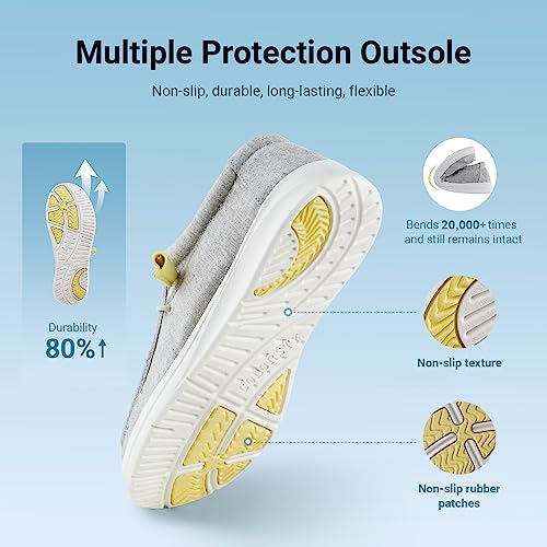 Colorsty Women's Loafers Comfortable Slip On Shoes Lace-Up Sneakers Lightweight Arch Support Walking Non-Slip Canvas Casual Boat Shoes Grey #TOP4