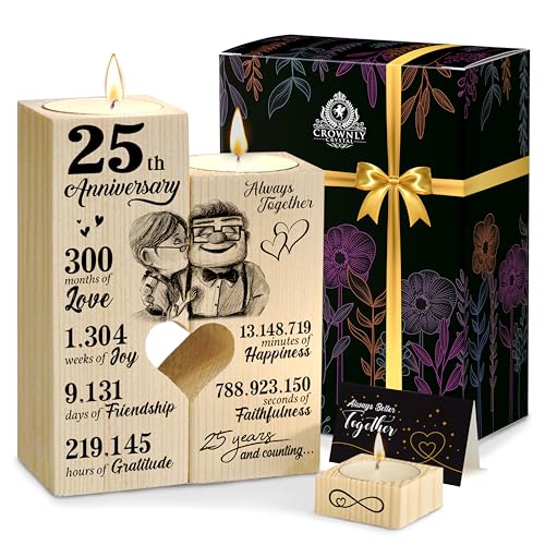 CROWNLY® 25th Wedding Anniversary Decorations Couples Gifts for Him and Her Personalised Candles I Love You Gifts for Wife