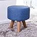 Produktbild WEHOLY Sofahocker, runder Fußhocker Fußstütze, gepolsterter Kleiner Sitz Fußstütze Stuhl Home Office Echtholz Beine Steht-blau 28x28x30cm (11x11x12inch)